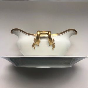 Semi-Antique Limoges Cream Gold China Sauce Gravy Boat